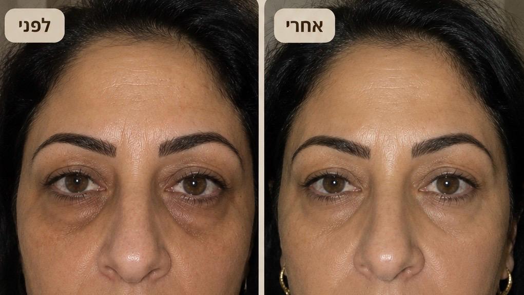 לפני ואחרי — אזור העיניים נראה בהיר ורענן יותר